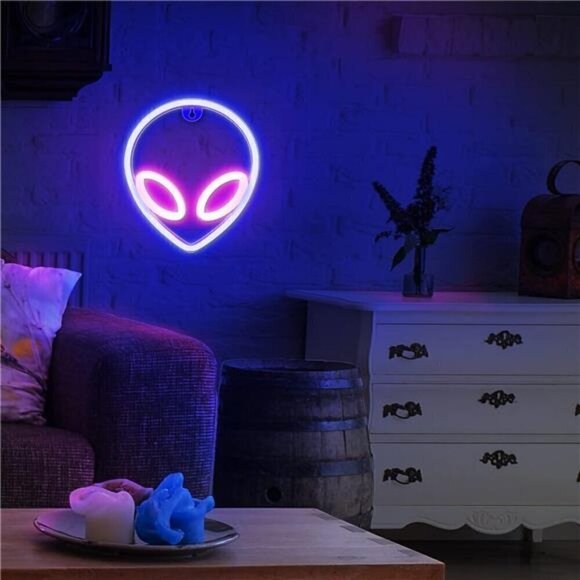 Alien Neon Sign Light Pink Blue Decorations LED Wall Decor Party Bedroom Hippie - Picture 5 of 6